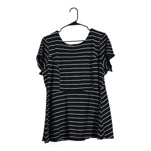 Torrid Black White Striped Peplum Blouse Short Sleeve Top Women's Size 2X